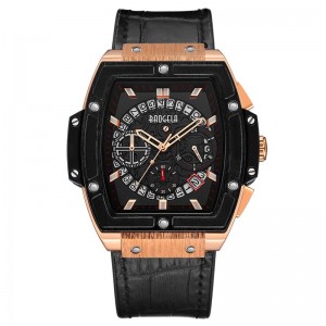 BAOGELA Brand Fashion Mens Sports Waterproof Calendar Wrist Watch Square Multifunction Silicone Band Mens Watch 1703 Rose Black