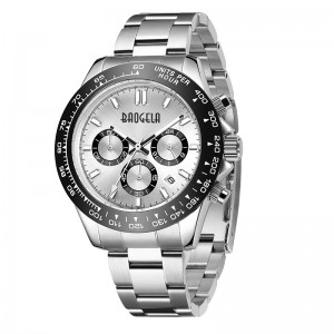 BAOGELA Men Watch Top Brand Luxury Sports Quartz Watches Stainless Steel Strap Waterproof Chronograph Wristwatch 2210 Black  White