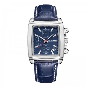 Baogela Rectangle Dial Leather Strap Watch for Men Casual Blue Chronograph Quartz Watches Man Wristwatch Montre Reloj часы мужск 22607