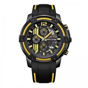 BAOGEL Men's Black Silicone Strap Quartz Watches Chronograph Sports Wristwatch for Man 3atm Waterproof Luminous Hands Yellow 22701